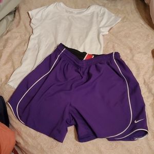 Purple 💜 Nike Dri Fit shorts and white shirt